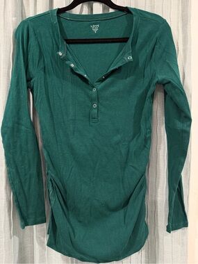 Gap LOVE Maternity  Long-Sleeve Ribbed Henley Top in Teal